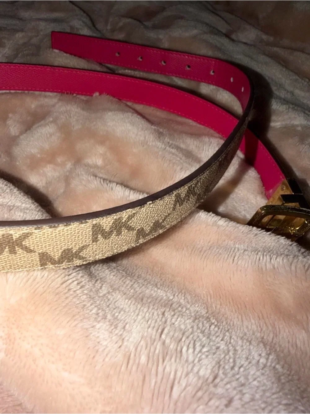 Women's Slim monogram and pink MK Belt with Gold Buckle